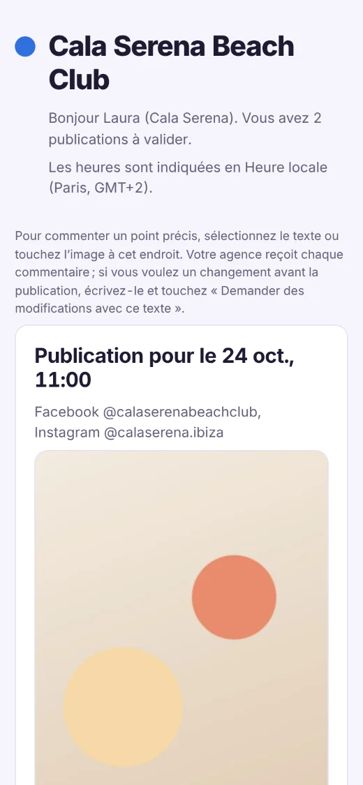 La même page de validation sur mobile, avec l’explication pour commenter le texte ou l’image.