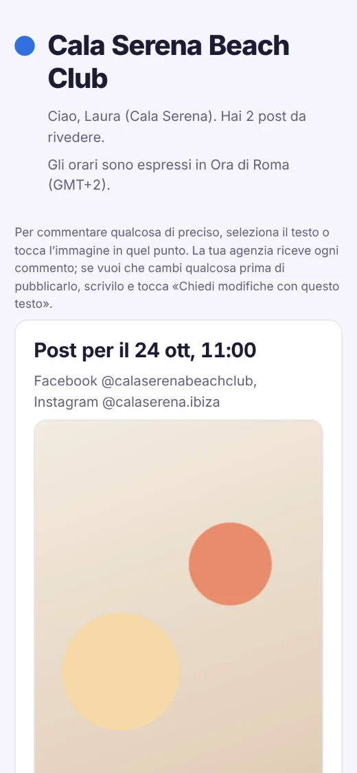 La stessa pagina di revisione sullo smartphone, con la spiegazione di come commentare il testo o l’immagine.