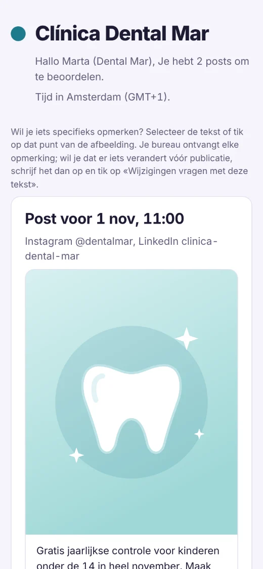 Dezelfde beoordelingspagina op de telefoon, met uitleg over hoe je op de tekst of de afbeelding reageert.