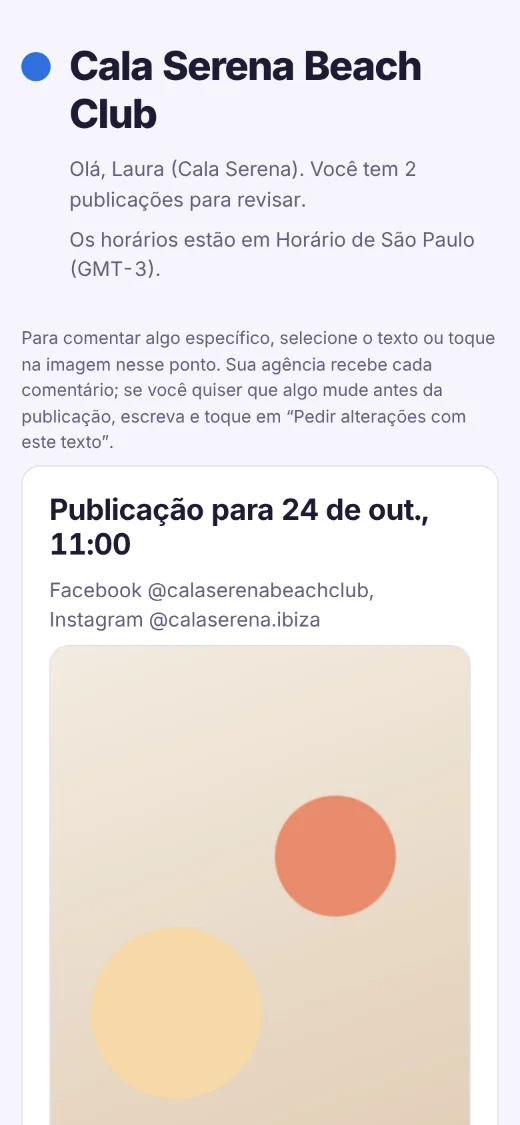 A mesma página de revisão no celular, com a explicação de como comentar o texto ou a imagem.